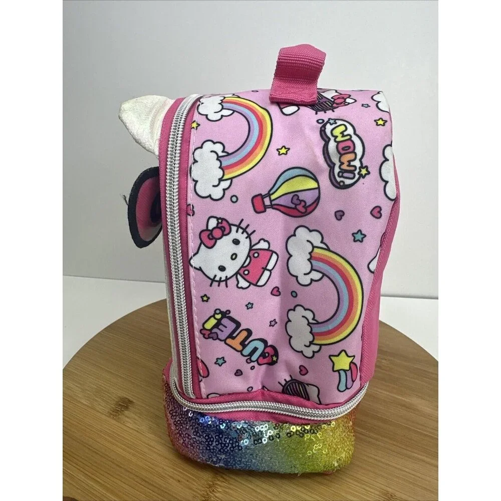 Sanrio Hello‎ Kitty Kids Lunch Box 3-D Ears and Rainbow Sequins Insulated Bag